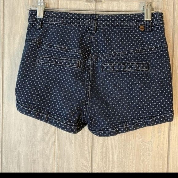 Almost Famous button fly polka dot Mid Rise Dark Wash shorts sz 5 EUC Pin Up - Picture 8 of 9